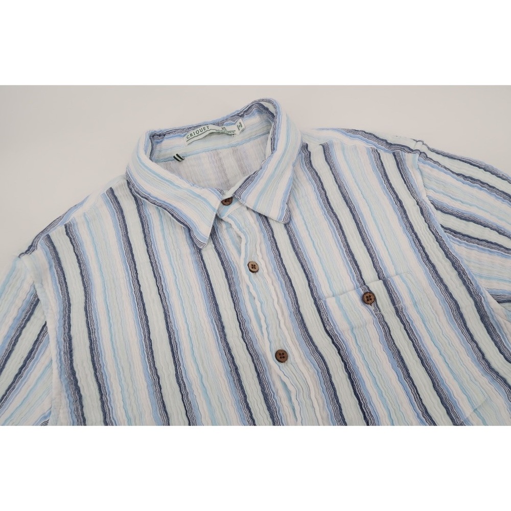 Criquet Beachcomber Button Down Shirt Mens XL Blue White Striped Short Sleeve